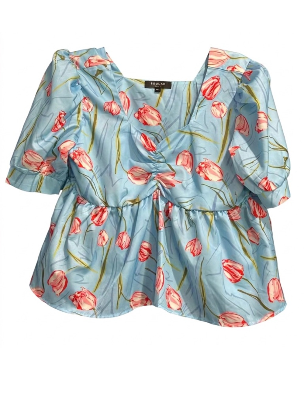 Sweetheart Beulah Style Vibrant Pink Blue Tulip Top One Size